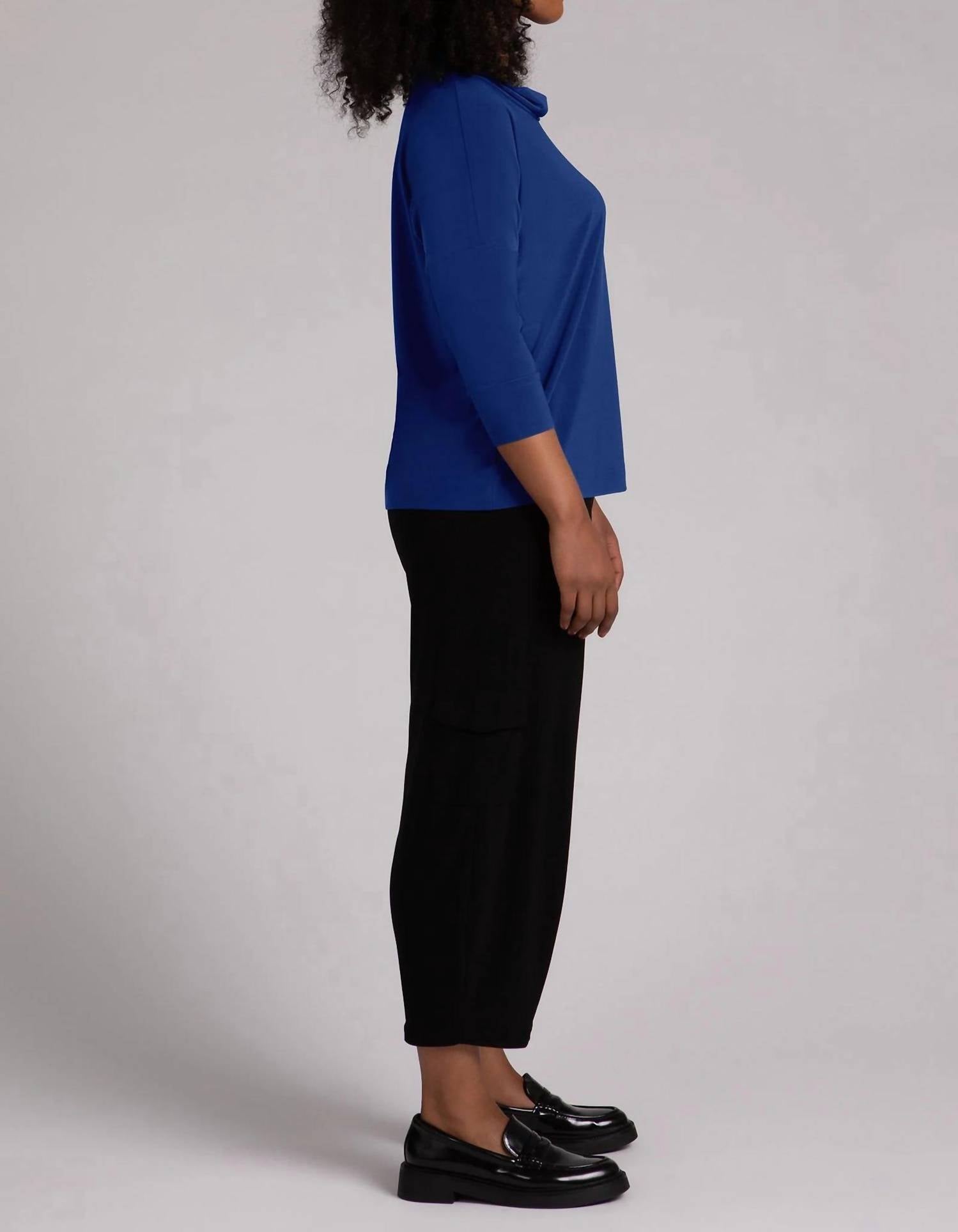 Sympli Slouch Sweatshirt No Ties 3/4 Sleeve Top in navy - women's top - detail view
