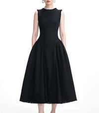 self-portrait Boucle Sleeveless Midi Dress in black - women's dress