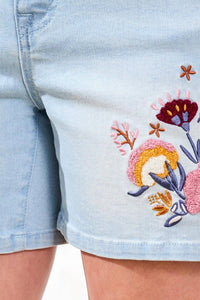 Tribal - Audrey Girlfriend Denim Short With Fancy Embroidery
