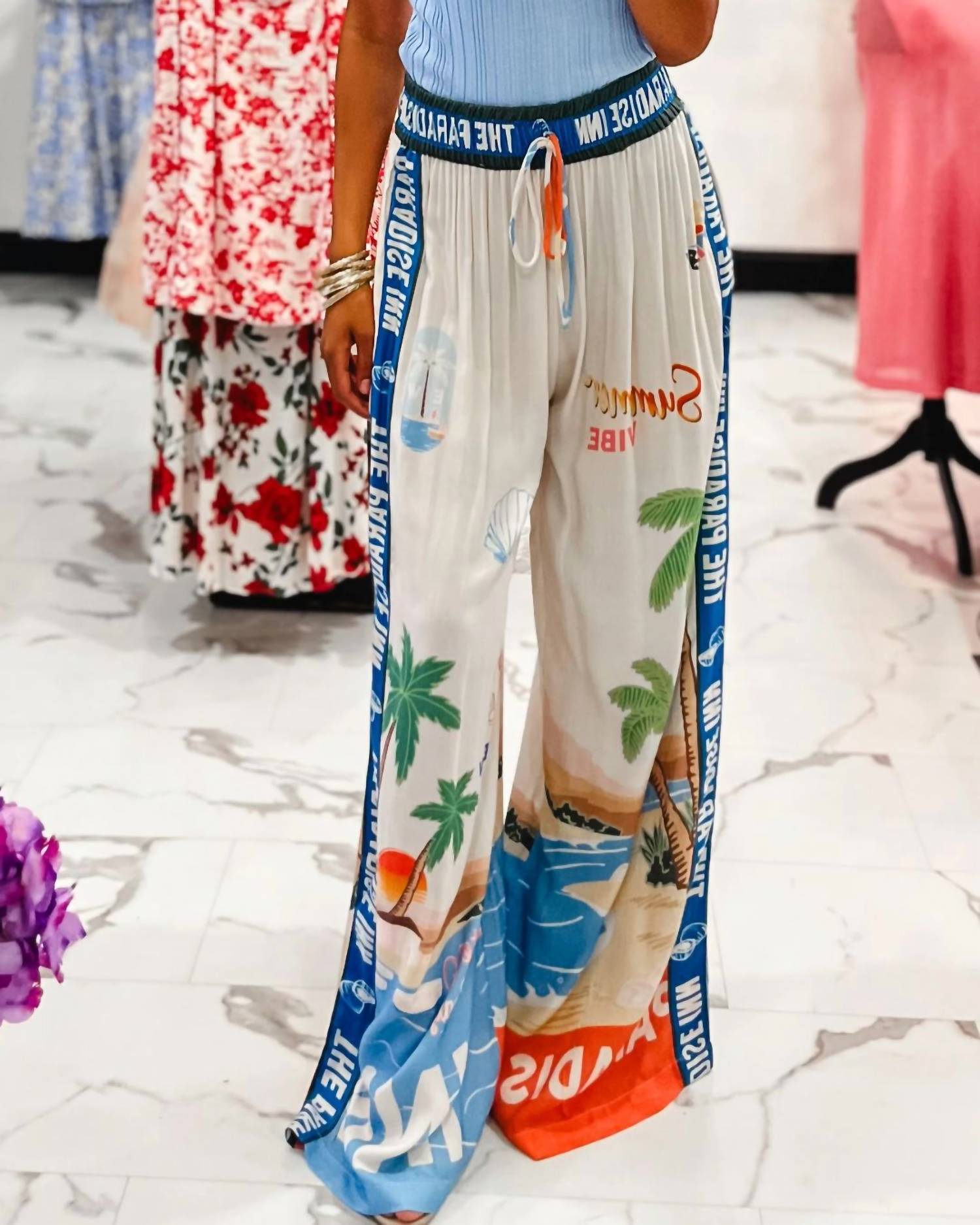 Vintage Havana - Paradise Inn Printed Wide Leg Pants