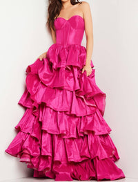 Jovani - Layered Skirt Strapless Dress