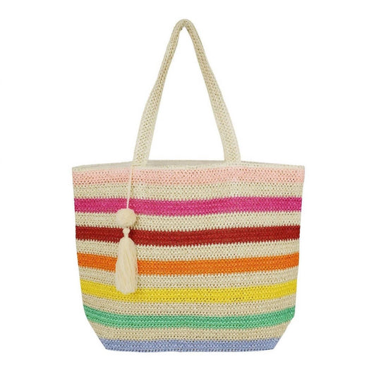 Judson & Co. - Women's Striped Straw Crochet Tote Bag