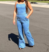 Blue Blush Denim Back Tie Jumpsuit in blue - women's pants