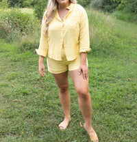 Miss Sparkling Coastal Breeze Gauze Blouse And Shorts Set in yellow - women's sleepwear