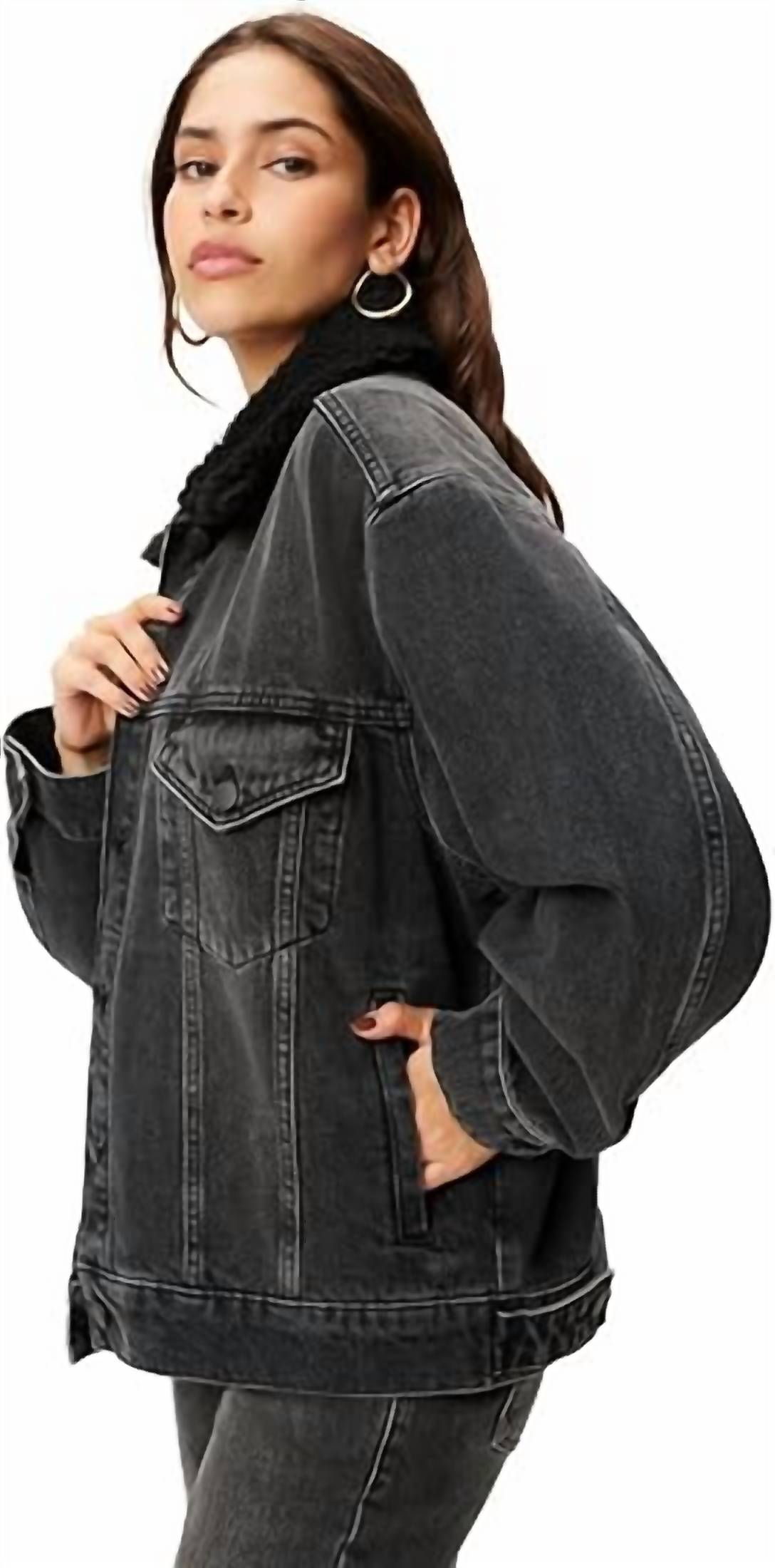 GOOD AMERICAN Oversized Trucker Jacket in black - women's jacket - alternate view