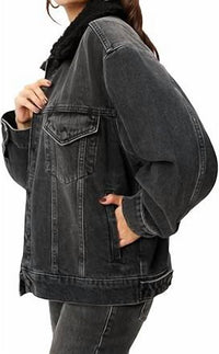 GOOD AMERICAN Oversized Trucker Jacket in black - women's jacket - detail view