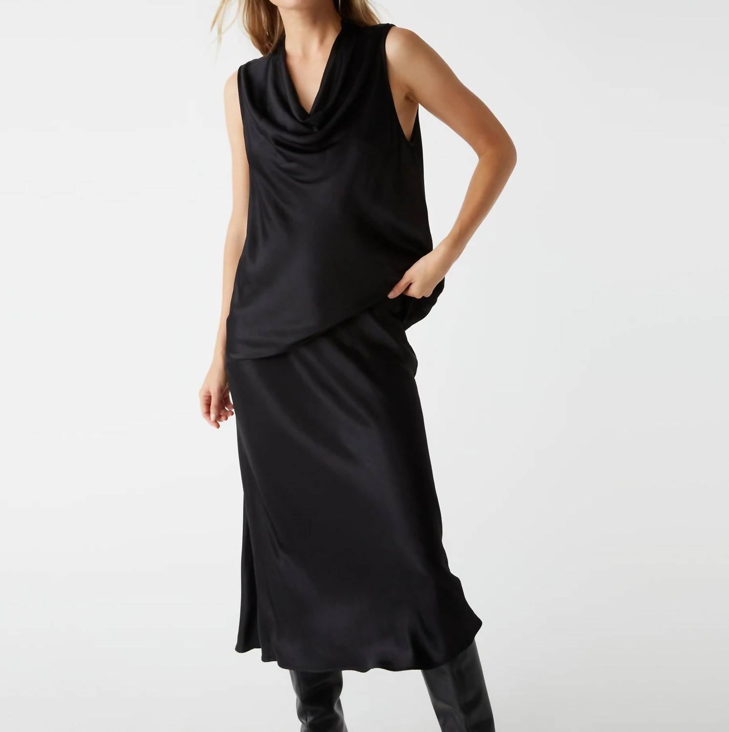 Michael Stars Women's Leila Bias Satin Cut Skirt in black - women's skirt