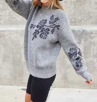 Lovestitch - Metallic Floral Pullover Holiday Sweater