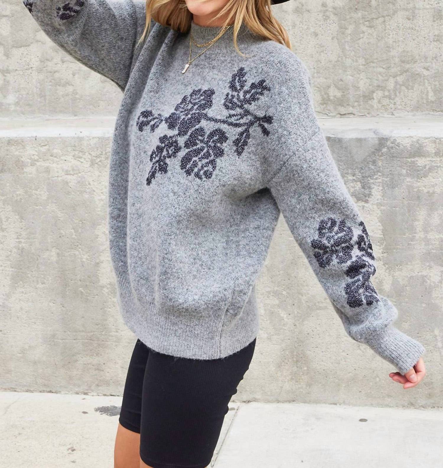 Lovestitch - Metallic Floral Pullover Holiday Sweater