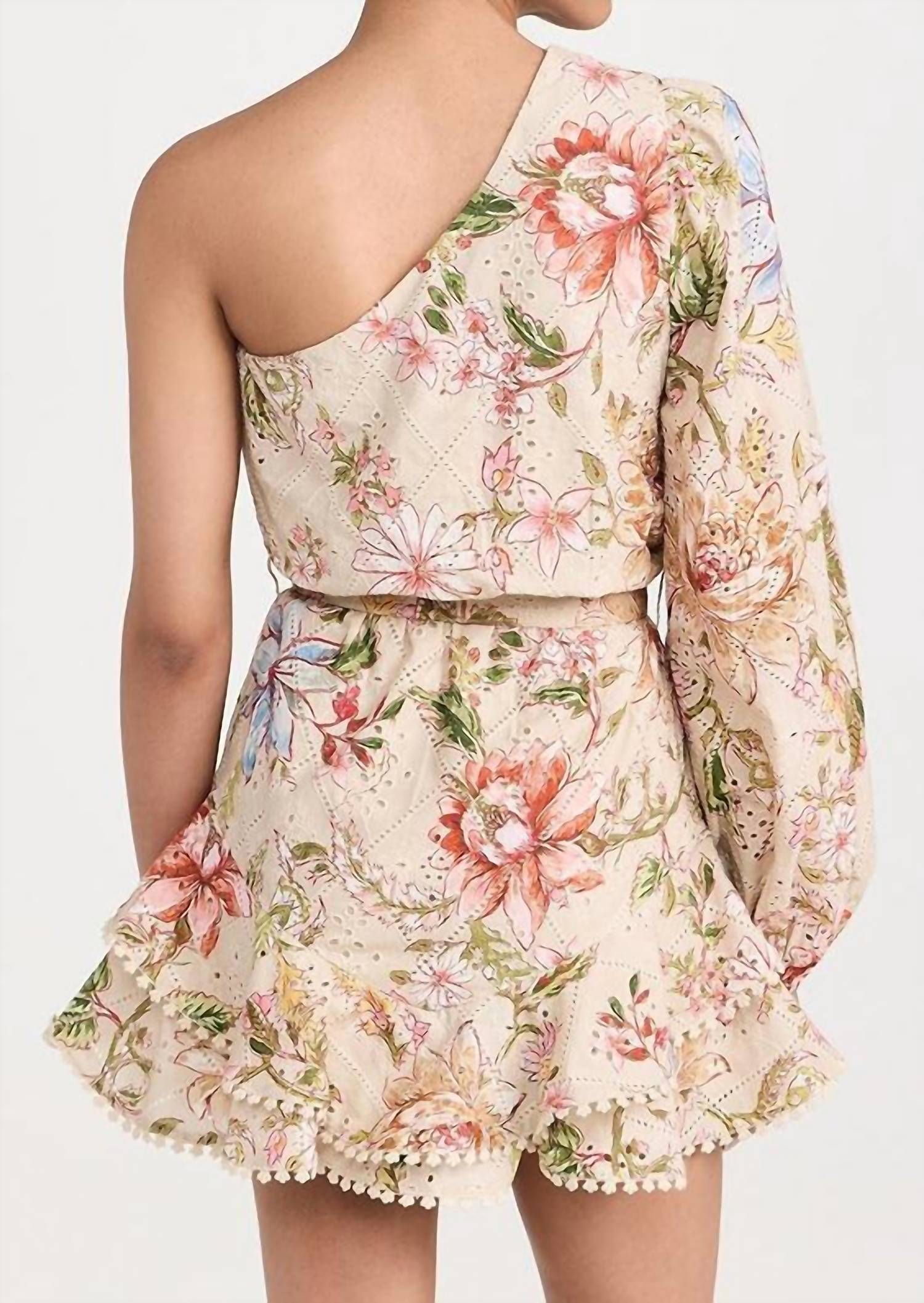 HEMANT & NANDITA Short Dress With Belt in beige - women's dress - detail view