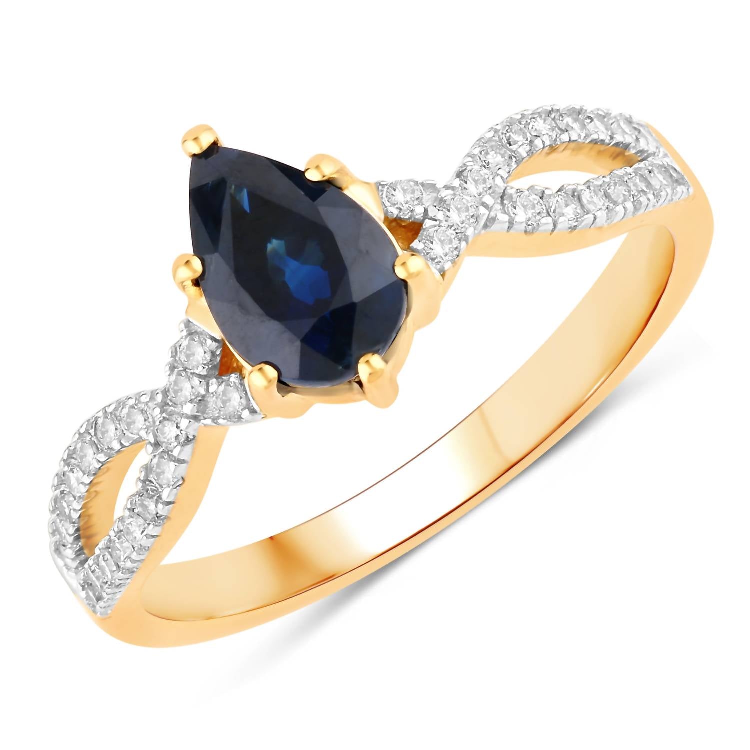 Diana M Jewels Women's Pear Natural Blue Sapphire Fashion Ring (1.14 Ct) - Petite in 14k yellow gold - women's jewelry