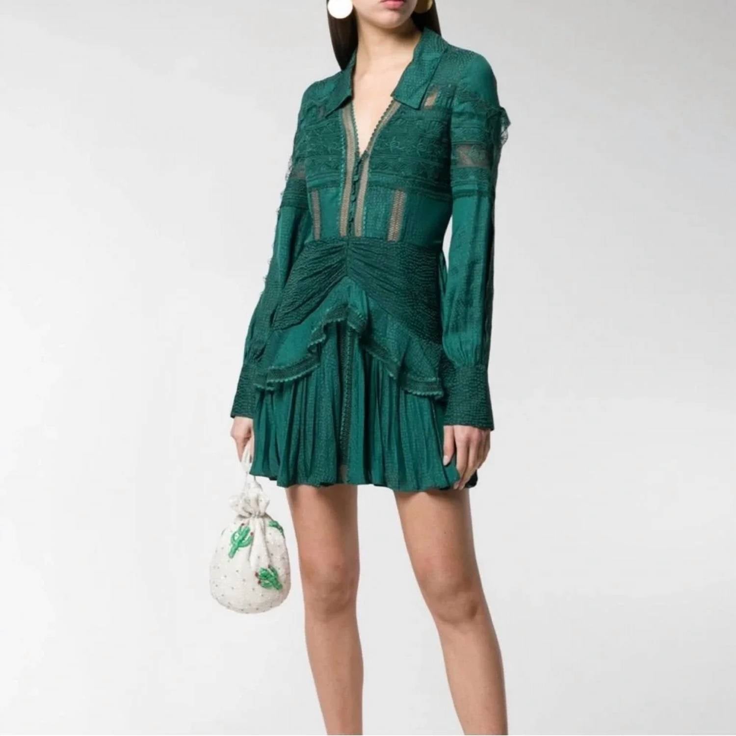 Self-Portrait - Pre-loved Lace Trim Shirt Dress