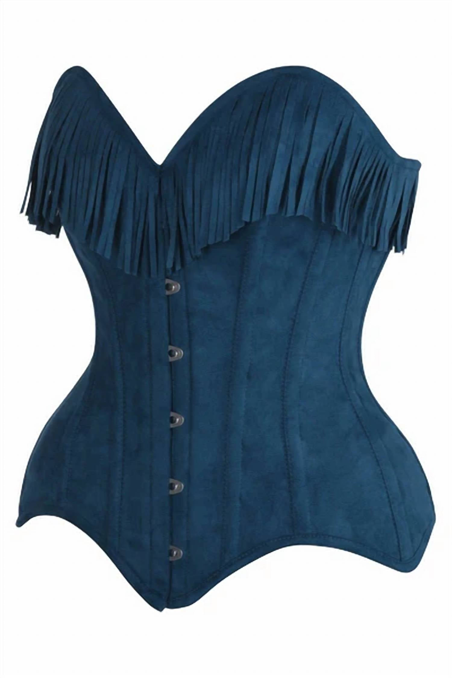 Daisy Corsets Steel Boned Overbust Corset Top With Fringe in blue - women's blouse - alternate view