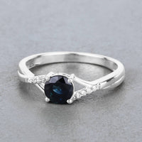 Diana M Jewels Women's Round Natural Blue Sapphire Fashion Ring (0.88 Ct) - Delicate in 14k white gold - women's jewelry - detail view