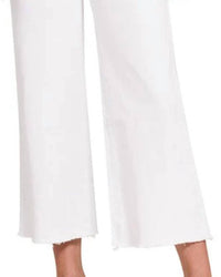 ZENANA Acid Wash Frayed Hem Cropped Straight Pants in white - women's pants - detail view