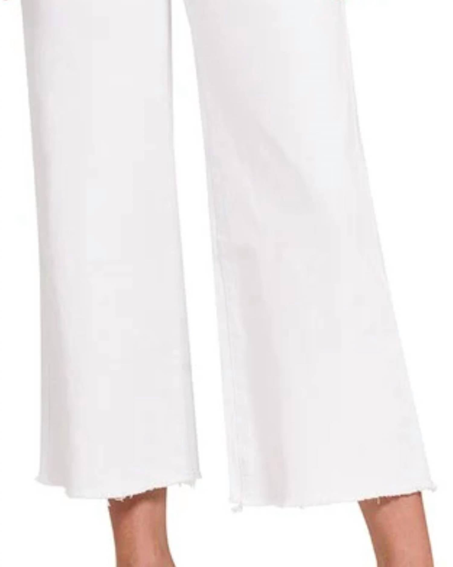 ZENANA Acid Wash Frayed Hem Cropped Straight Pants in white - women's pants - detail view