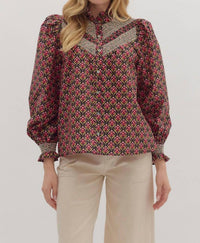 Entro - Floral Yoked Long Sleeved Top