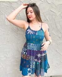 Paani - Spaghetti Strap Patchwork Short Dress