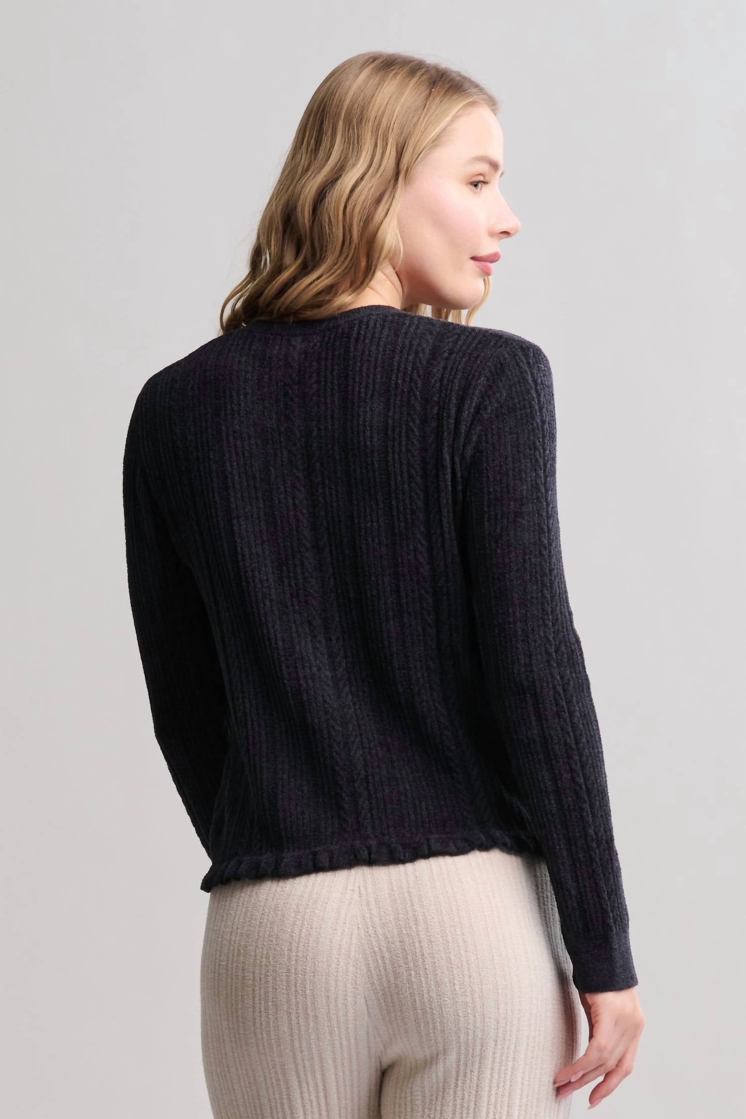 Barefoot Dreams - Cozychic Ultra Lite Cable Knit Cardigan With Ruffle