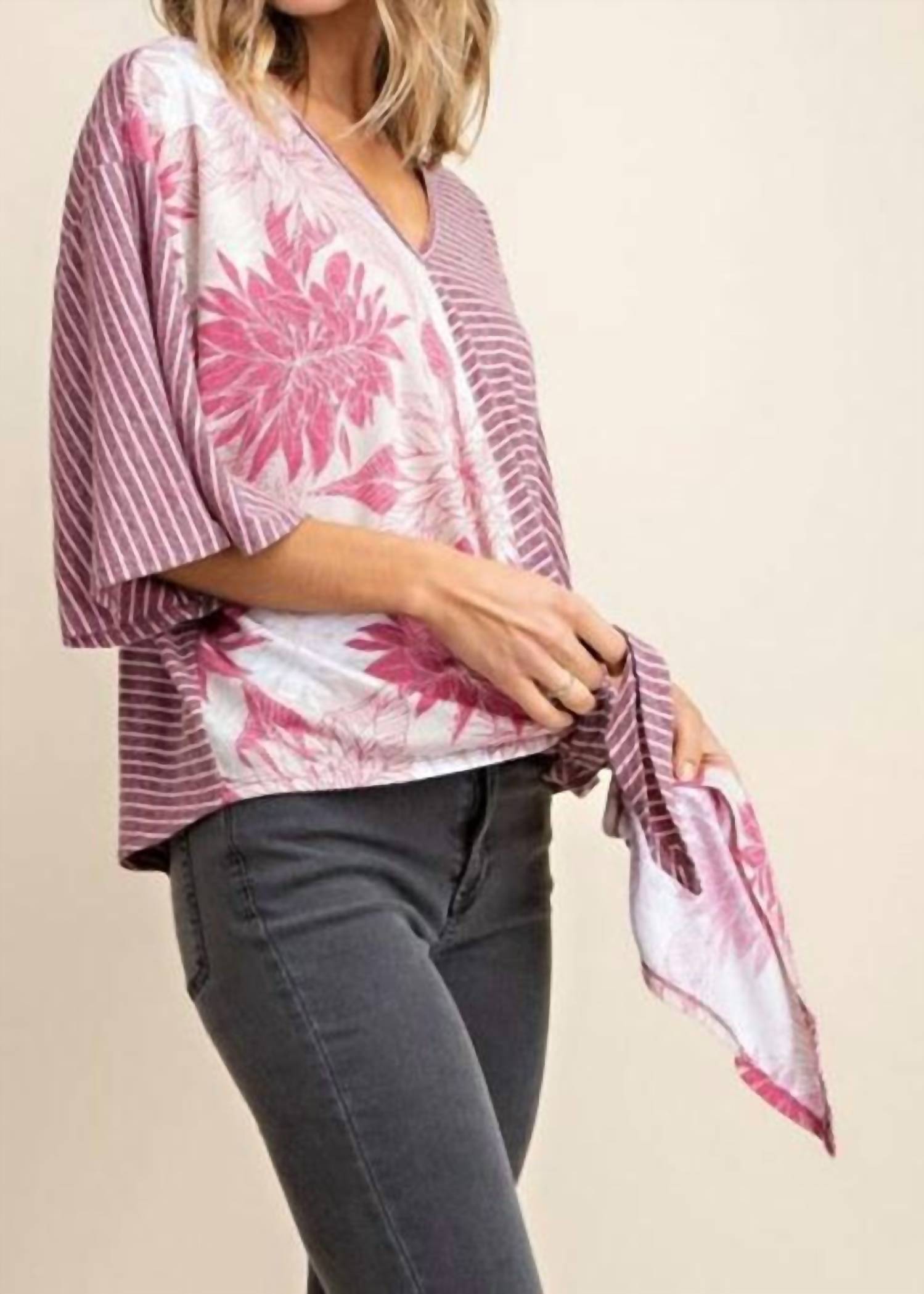 Mittoshop - Short Kimono Sleeve Striped Top