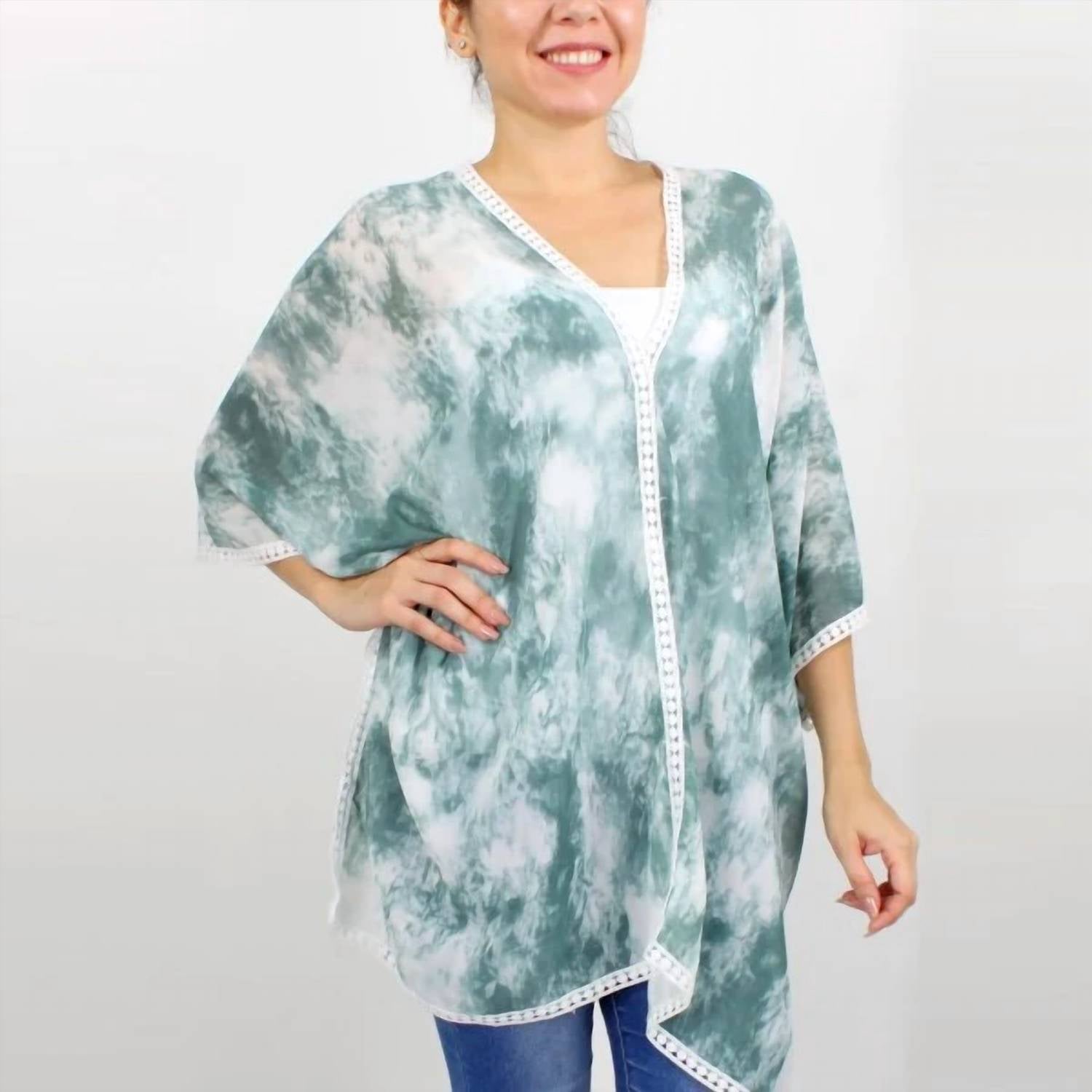 Judson & Company - Tie-dye Crochet Trim Poncho