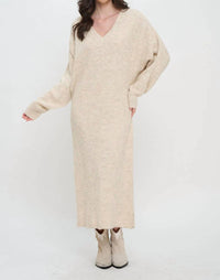 Meet Me In Santorini - Cozy V-Neck Maxi Sweater Dress