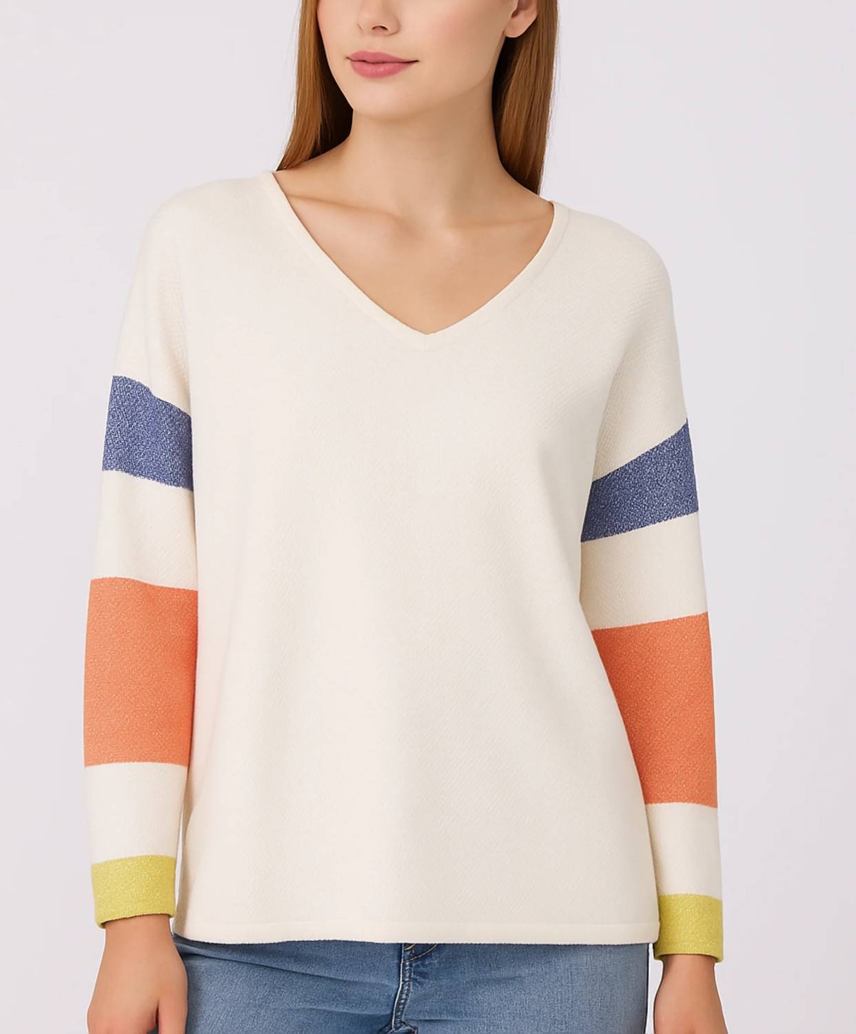 French Kyss - V-neck With Stripe Sleeve Top