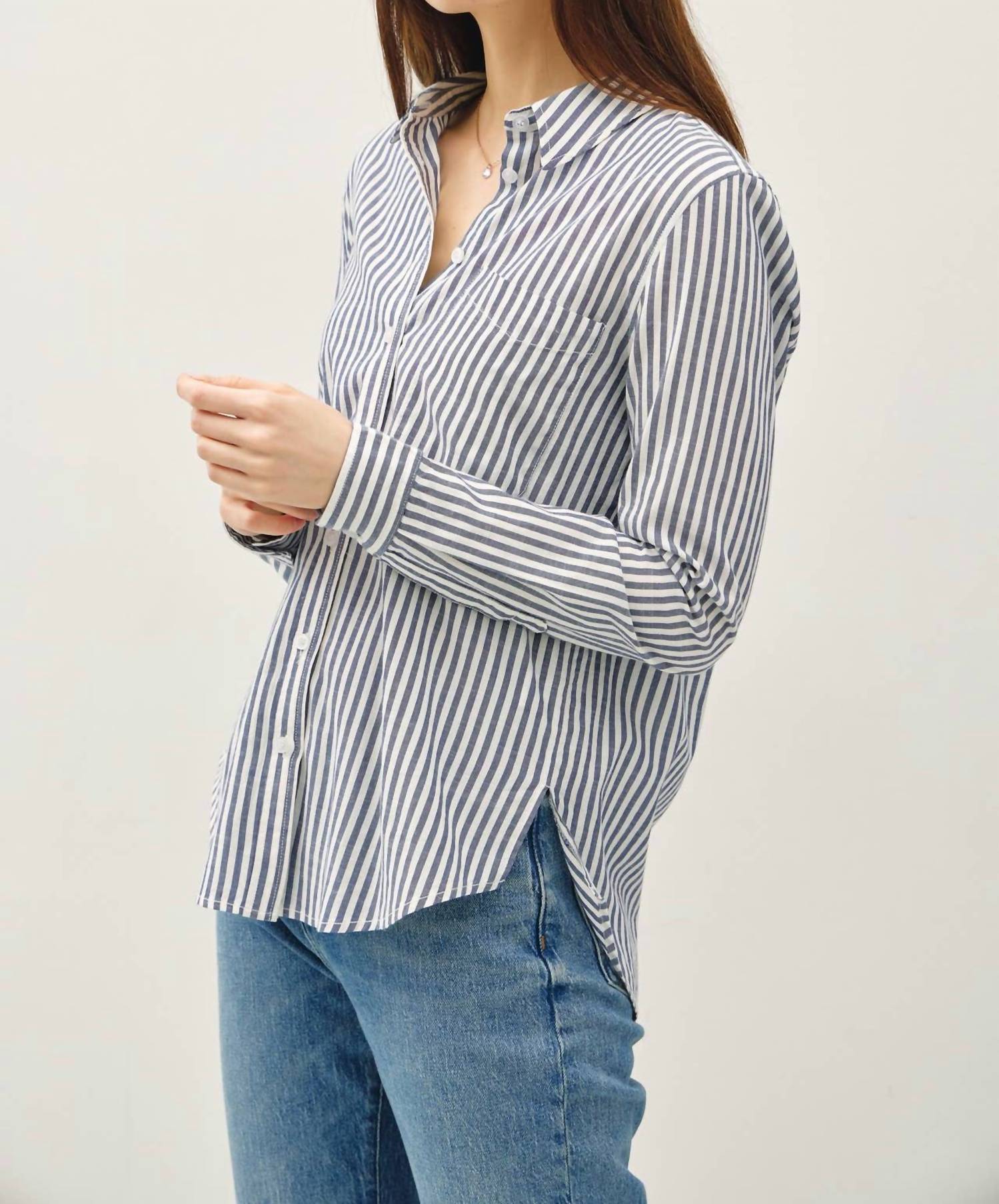 Be Cool - Striped Long Sleeve Collared Button-up Shirt