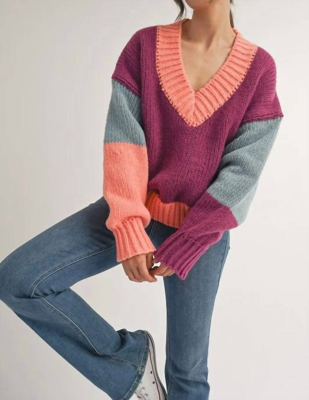 Klesis - Color Block Knit Sweater Top