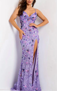 Jovani - Sequin Gown with 3D Floral Appliqué
