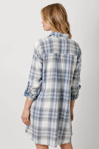 Mystree - Rolled Up Sleeve Washed Plaid Mini Dress