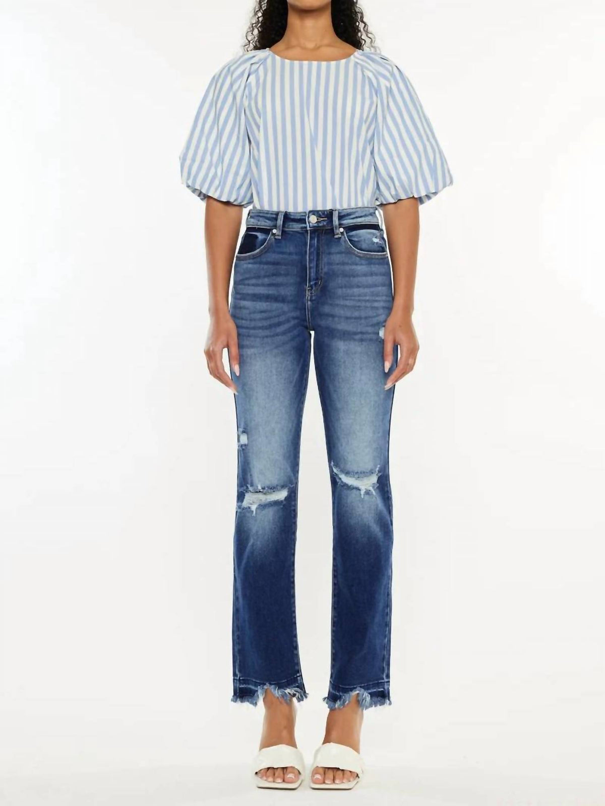 Kancan - Peach High Rise Slim Straight Leg Jeans