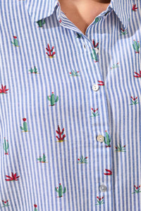 TRIBAL Button Front Blouse in striped cactus - women's blouse - alternate view