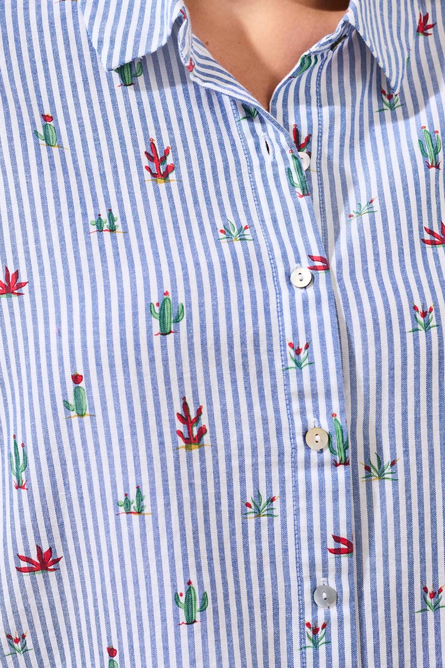 TRIBAL Button Front Blouse in striped cactus - women's blouse - alternate view