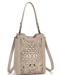 Trinity Ranch - Women's Floral Aztec Tooled Mini Tote
