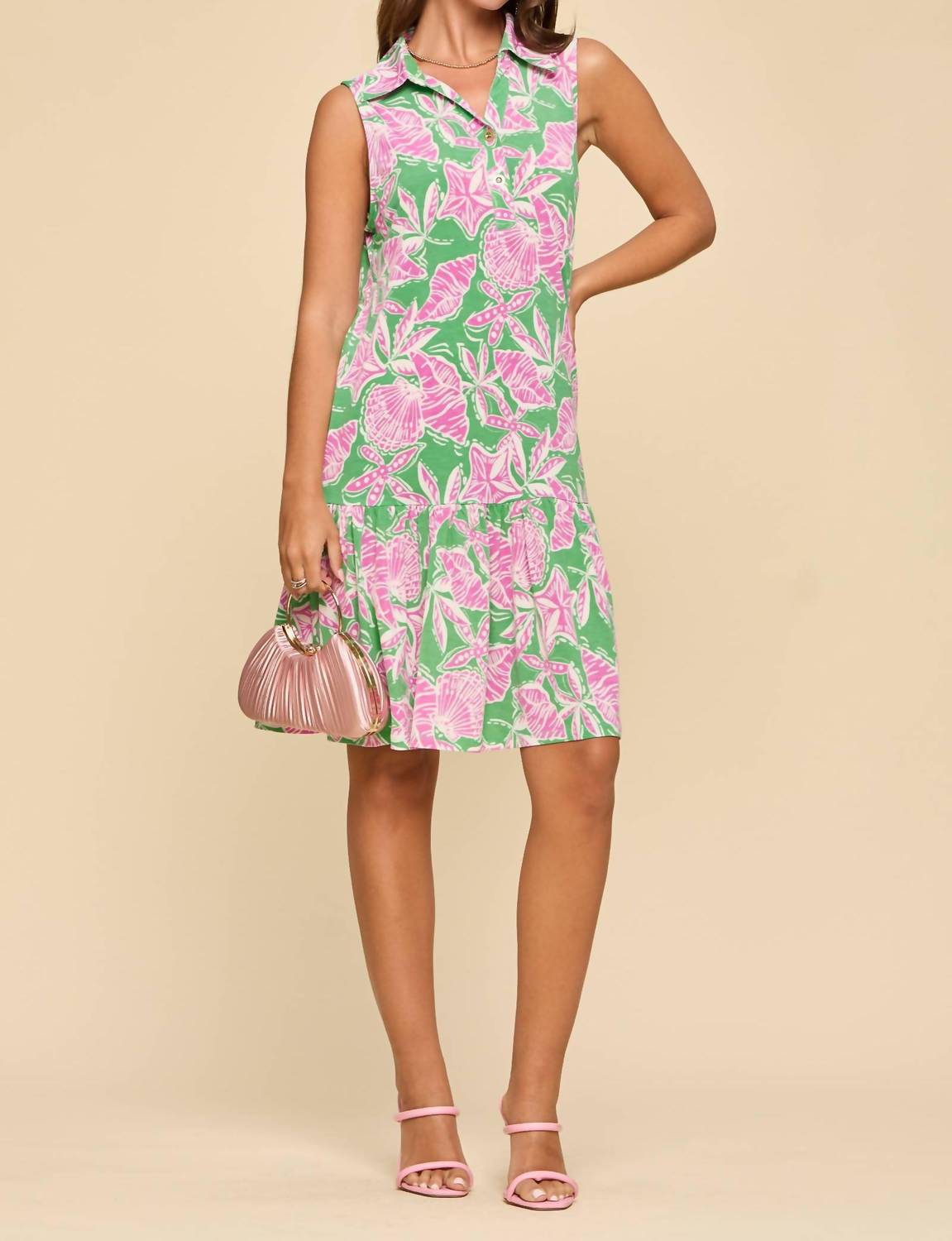 Dear Scarlett Coastal Breeze Collared Summer Dress in aqua mint - women's dress - detail view
