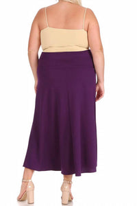 Moa Collection - Women's Solid Flare A-line Long Skirt - Plus