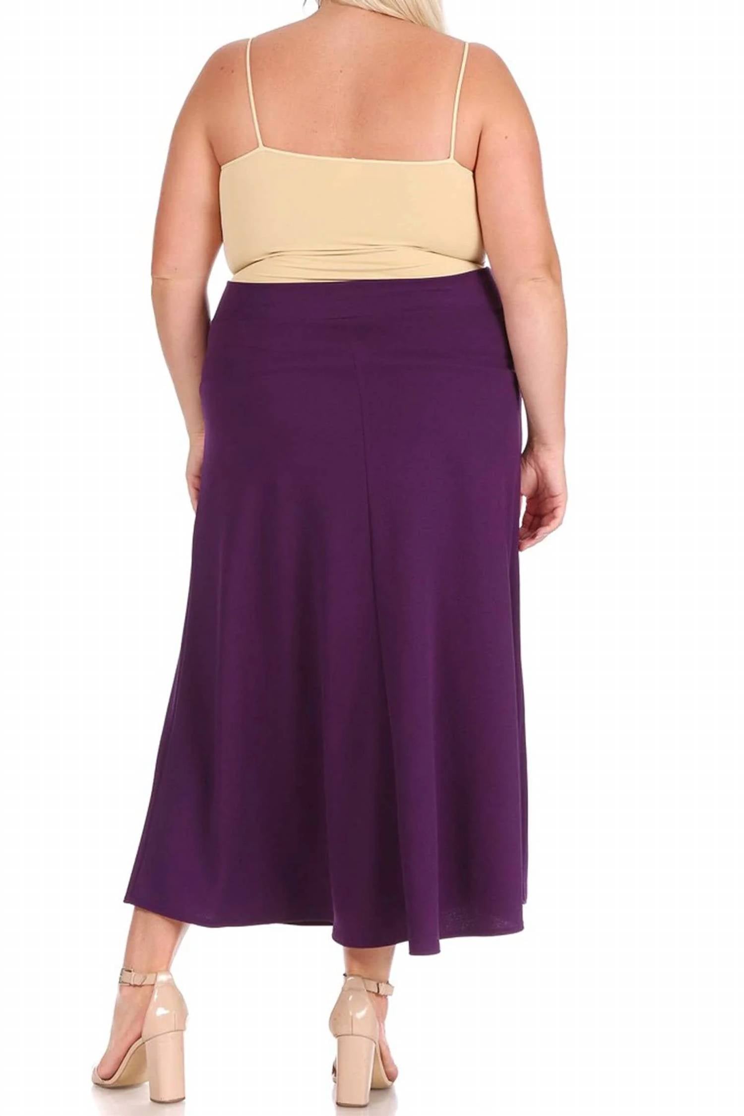 Moa Collection - Women's Solid Flare A-line Long Skirt - Plus