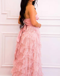 Maniju - Layton Strapless Tulle Ruffle Maxi Dress