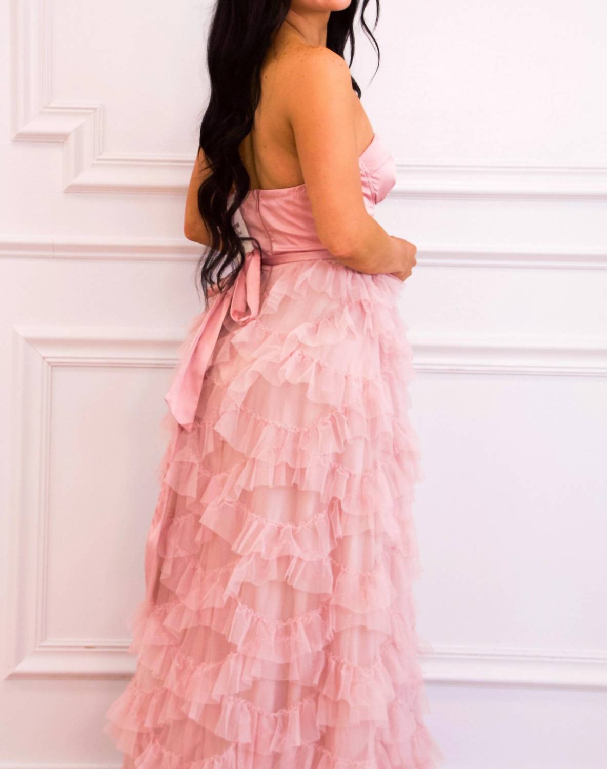 Maniju - Layton Strapless Tulle Ruffle Maxi Dress