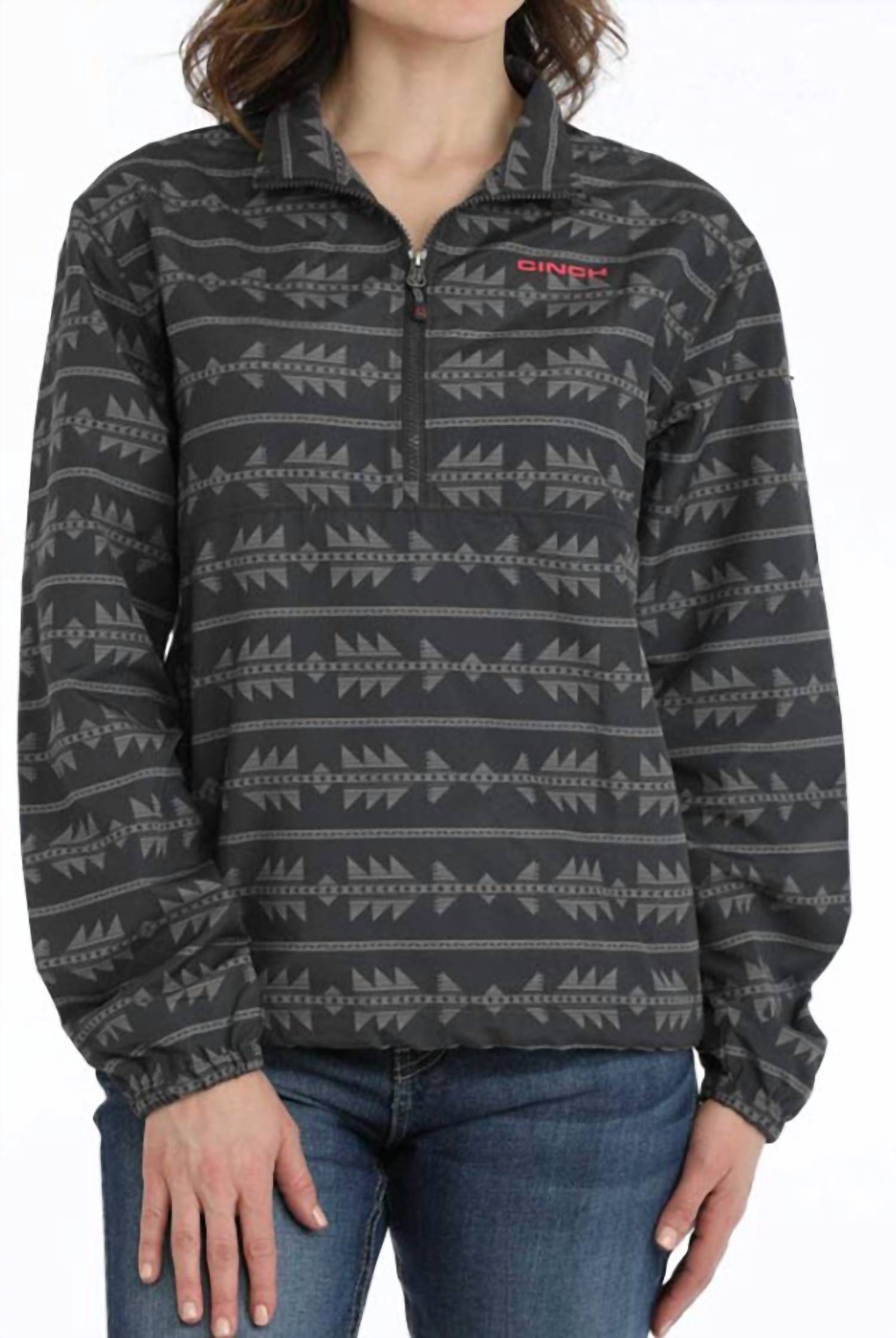 CINCH Women's Southwestern Print Windbreaker in grey - women's jacket - detail view