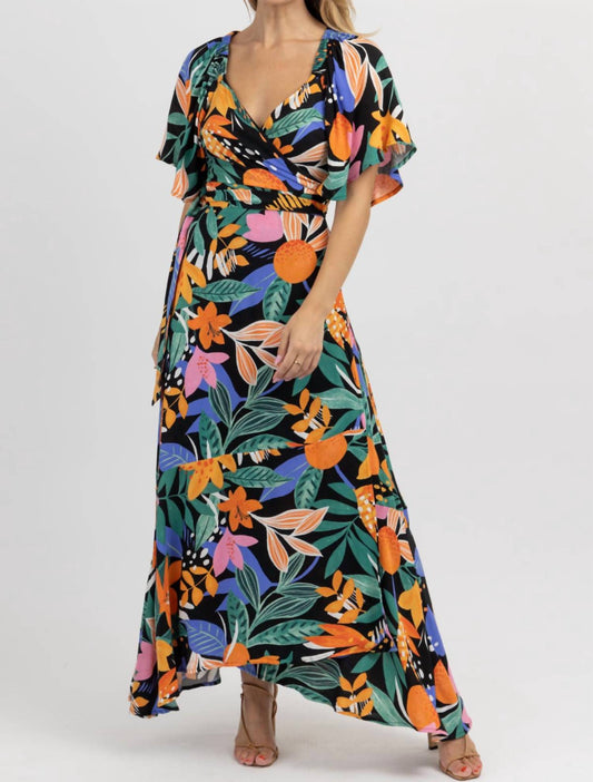 MULTIFLORAL WRAP MAXI DRESS