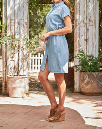 Paparazzi - Tencel Embroidered Shirt Dress