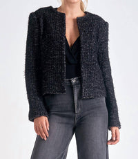 ELAN Structured Long Sleeve Jacket in black silver - women's jacket
