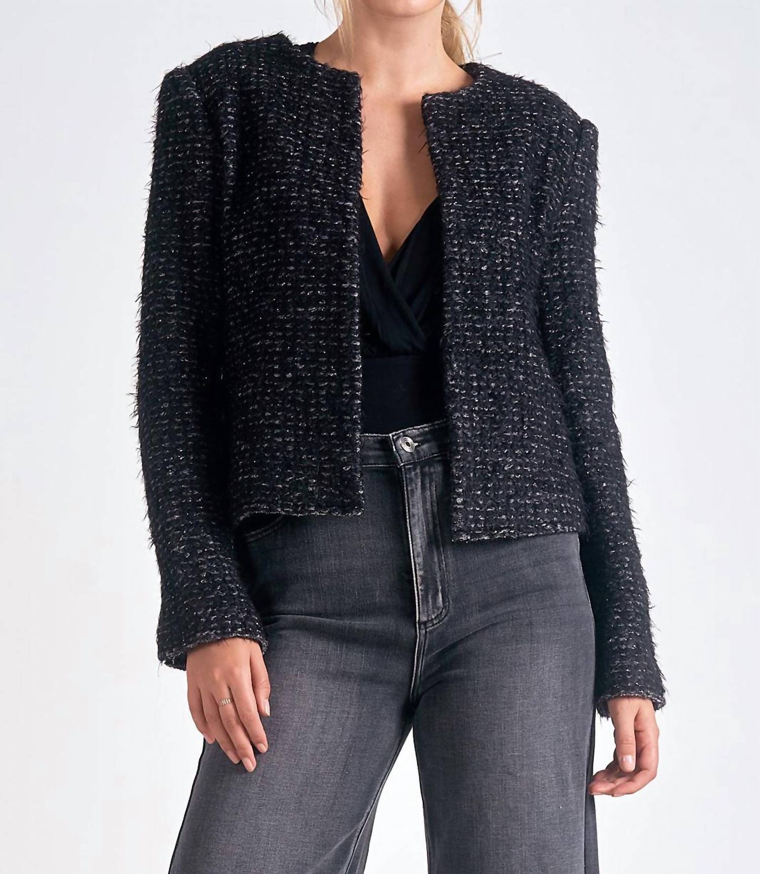 ELAN Structured Long Sleeve Jacket in black silver - women's jacket