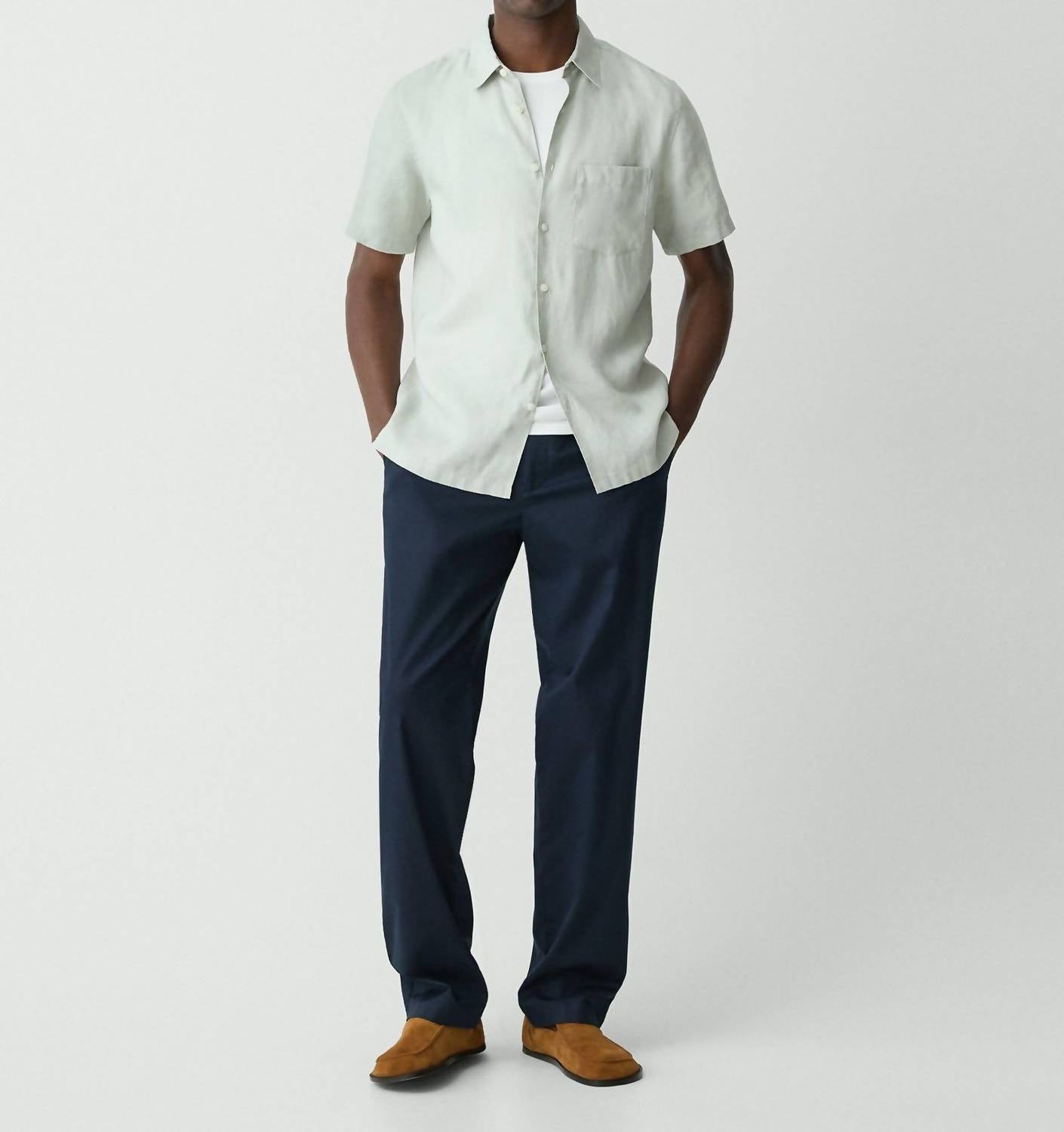 Theory Irving Short-sleeve Relaxed Linen Shirt in light greenstone - men's t-shirt - alternate view