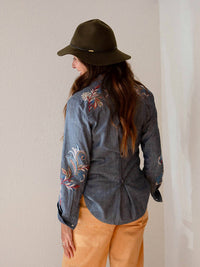Johnny Was Women's Alexa Zipper Back Shirt in blue - women's blouse - detail view