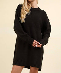 Very J - Chunky Round Neck Oversized Sweater Mini Dress