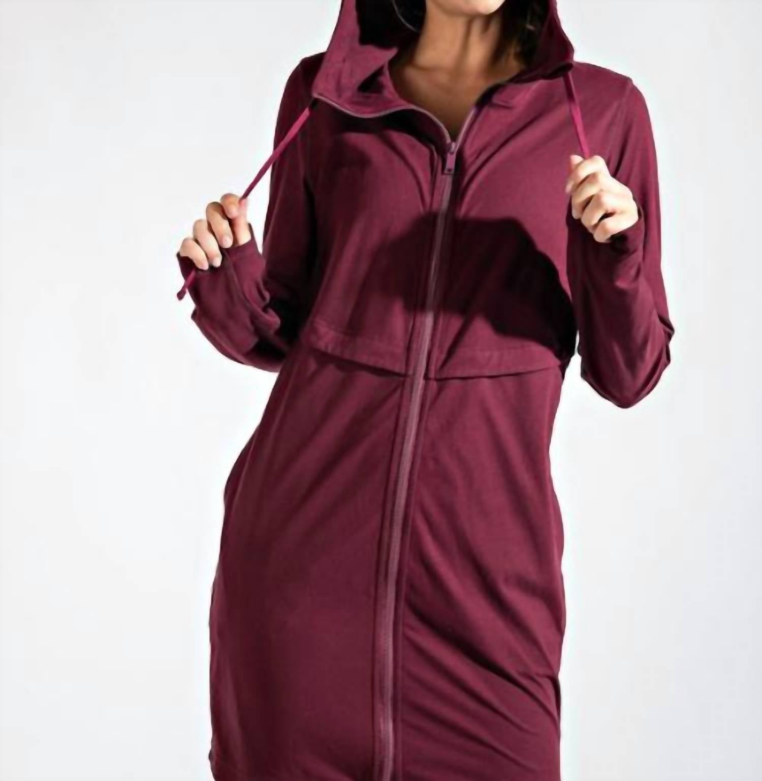 RAE MODE Long Hooded Active Jacket in cassis - women's top
