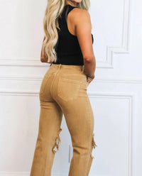 Risen - Riva Distressed High Rise Straight Jeans